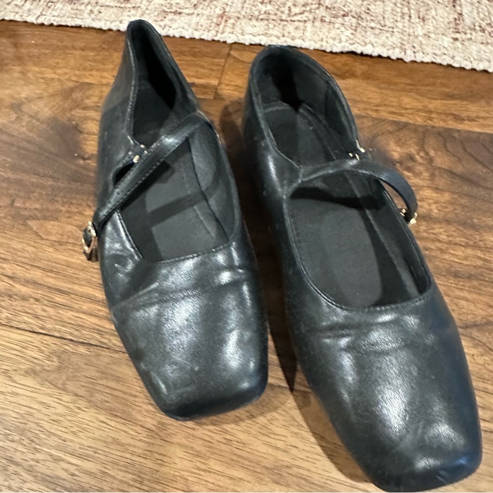 Black Leather Mary Jane Flats – Square Toe – Women’s EU 40 / 9 Comfort Shoes
